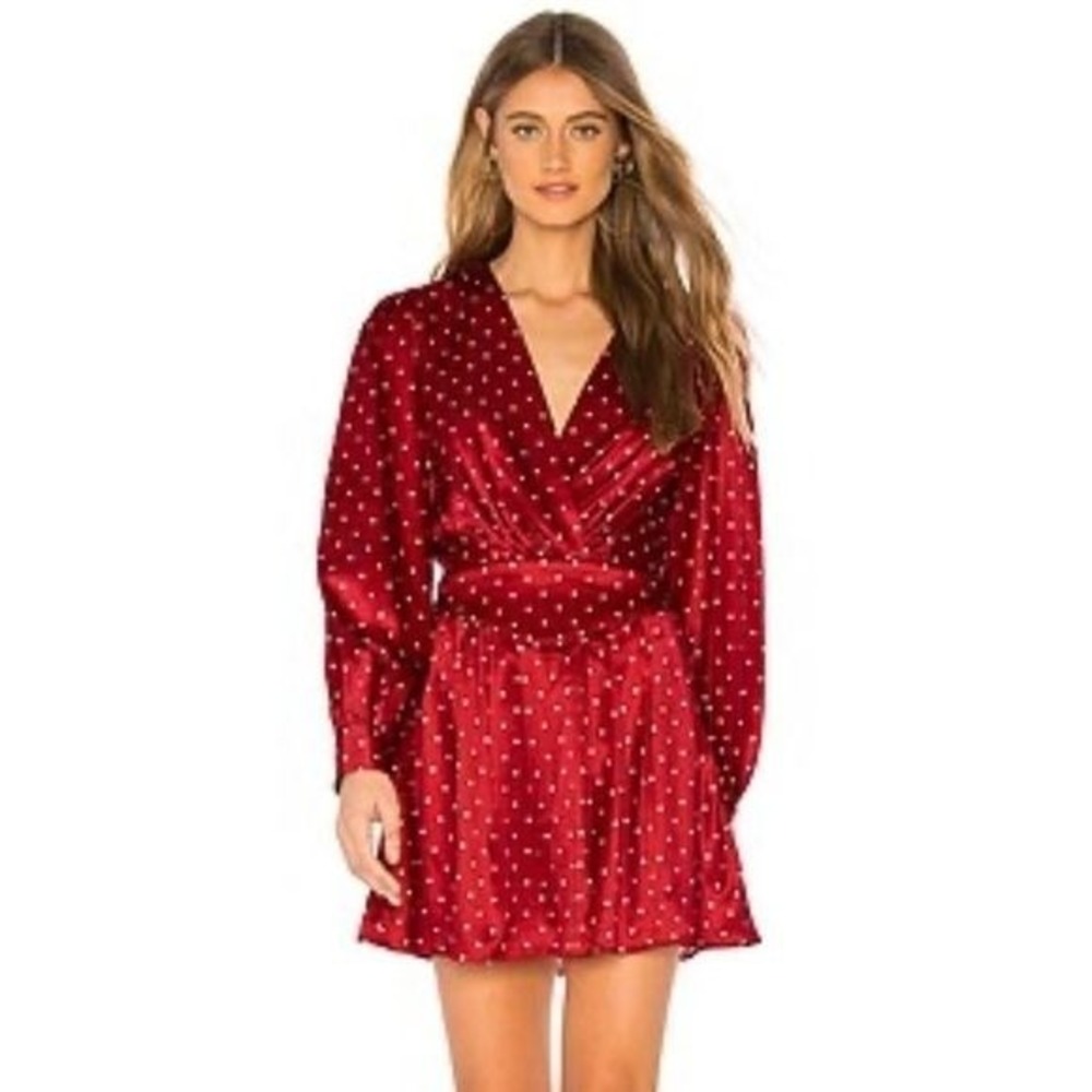 L'ACADEMIE The Stella Mini Dress in Ruby Dot Polka Dot Revolve Size Small S NWT